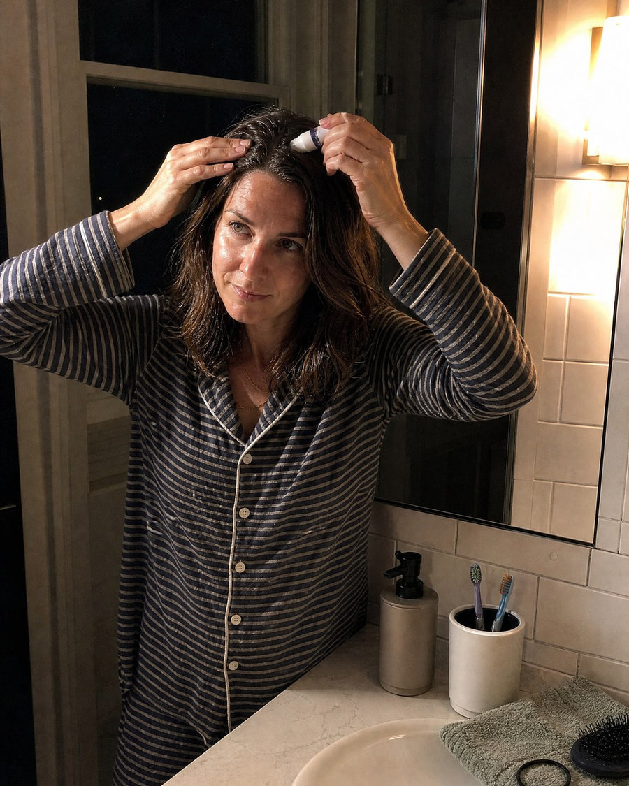 Applying the roll-on in the evening before bed