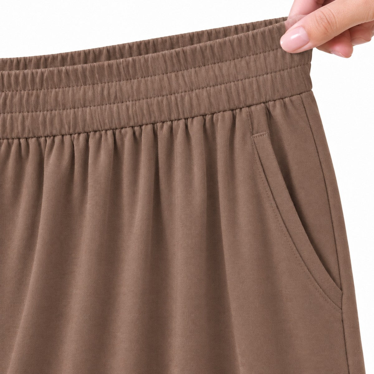 Pleated elastic waistband and side pocket