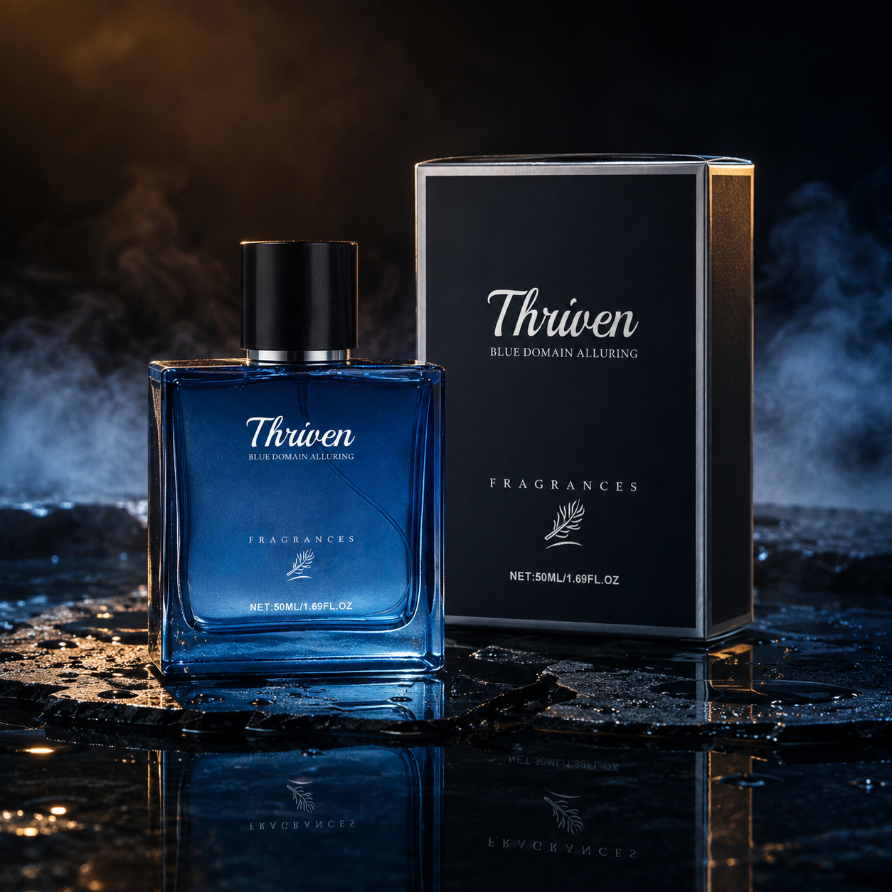 Thriven Blue Domain men's cologne bottle and box