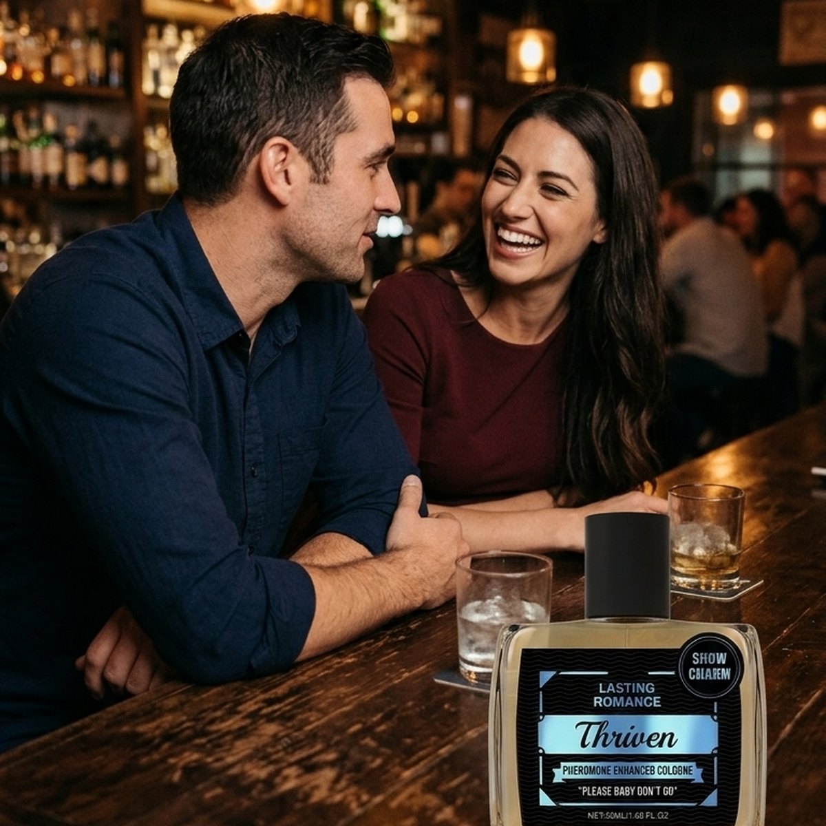 Couple at a bar with Thriven Pheromone Cologne