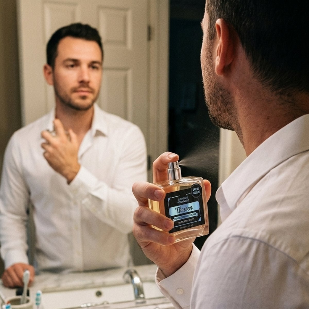 Man applying Thriven Pheromone Cologne